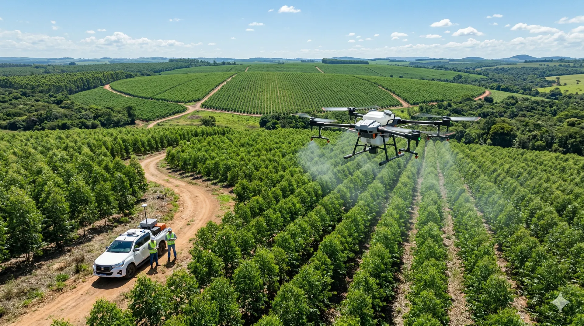 Drone agrícola DJI Agras pulverizando lavoura em Itapeva-SP